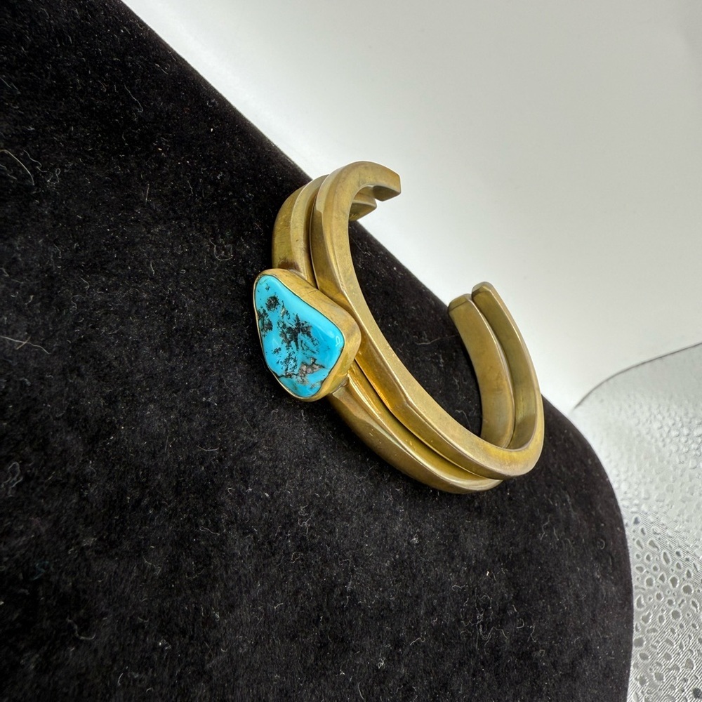 C. Griego Solid Brass Turquoise Cuff Bracelet Nav… - image 2
